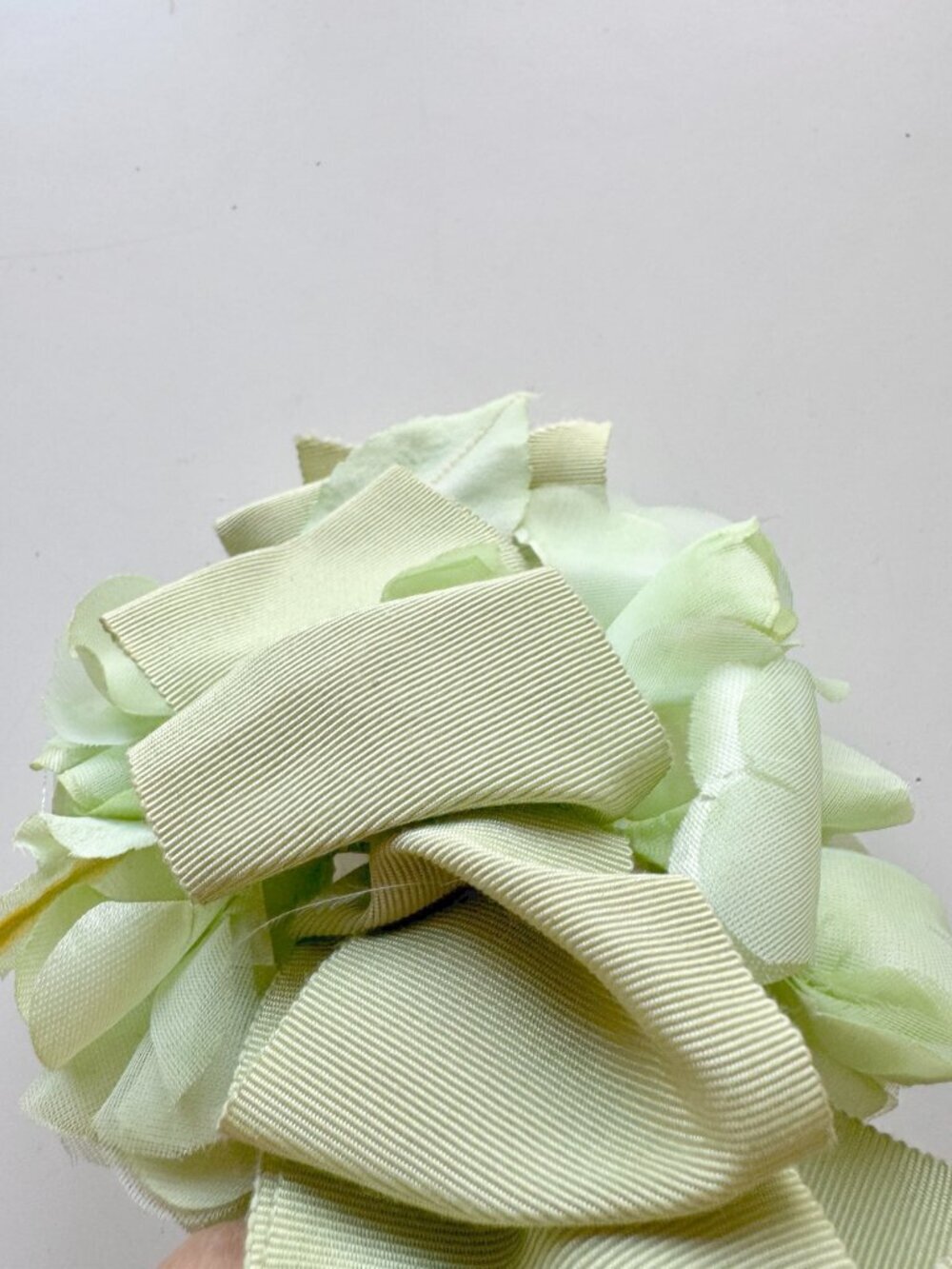 Vintage Green Grosgrain Ribbon Faux Floral Barrette Hair Clip - Picture 3 of 4